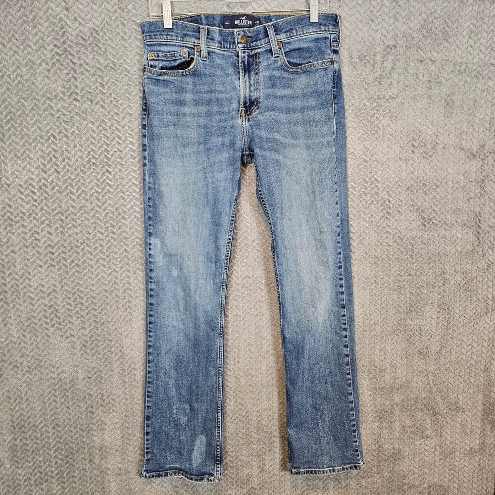 Hollister Mens Epic Flex Slim Straight Jeans Medium Wash Distressed‎ Blue 30x32